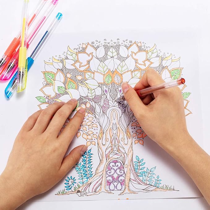 Aen Art Glitter Gel Pens Colored Fine Tip Markers with 40% More Ink for Adult Coloring Books, Drawing and Doodling (24 Colors)