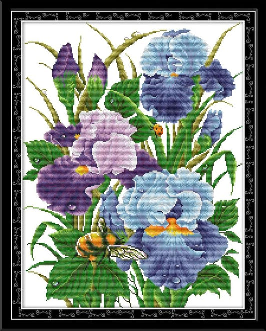 Funcrostitch Counted Cross Stitch Kits for Beginners,14ct Unprinted Pattern Embroidery Kit Dmc Cotton Threads Needleworks for Adults-Iris 16.5"×20.5"