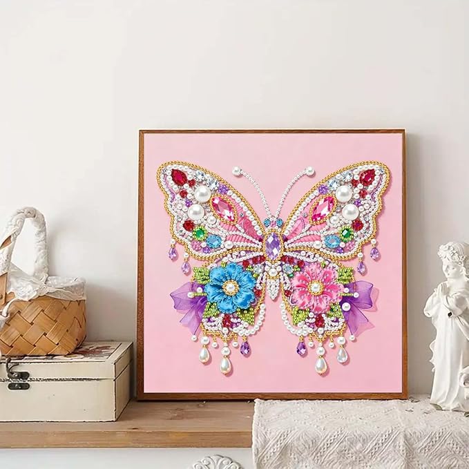 GEMFAMILY Butterfly Diamond Art Kits for Adults,5D Diamond Painting Kits for Special Shape Beginners,DIY Crystal Rhinestones Pearl Dots Gem Art Craft for Home Decor 11.8 x 11.8 inch