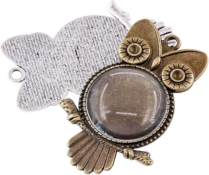 Glarks 48-Pieces Mixed Antique Bronze Silver Owl & Tree Bezel Pendant Tray with Glass Cabochons Charm Cameo Tray for Bracelet Necklace Crafting DIY Jewelry Gift Making