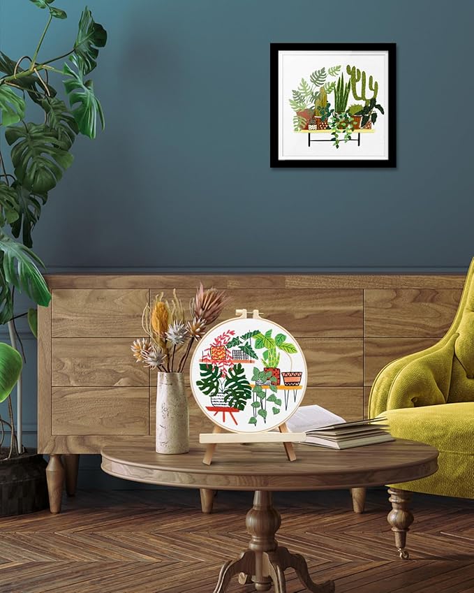 TINDTOP Embroidery Kit for Adult, Owl Embroidery Kit for Beginners Include Embroidery Cloth Hoops Threads for Craft Lover Hand Stitch with Embroidery Skill Techniques (Cactus)