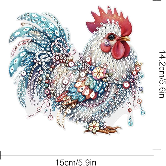 Tontut 5D DIY Diamond Art Painting Pendant kit, Colorful Rooster Special-Shaped Hanging Crystal Window Pendant kit, Adult Gift Home Curtains, Yard Entrance Decoration