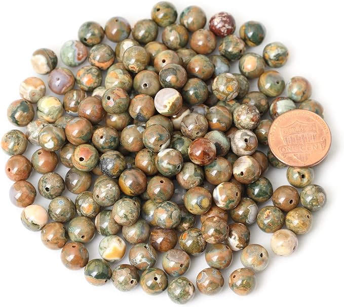 45PCS 8mm Natural Coffee Rhyolite Stone Gemstone Round Loose Beads for Jewelry Making 1 Strand 15"