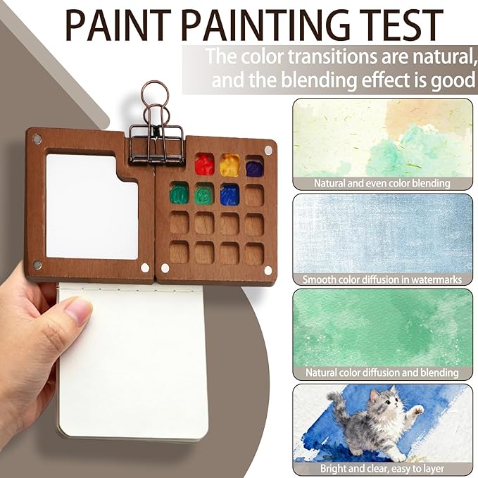 Mini Watercolor Travel Set, 24 Colors Portable Pocket Paint Kit with Watercolor Pens, Binder Clips & Walnut Wooden Box – Perfect for Outdoor Painting, Sketching & Art Journaling