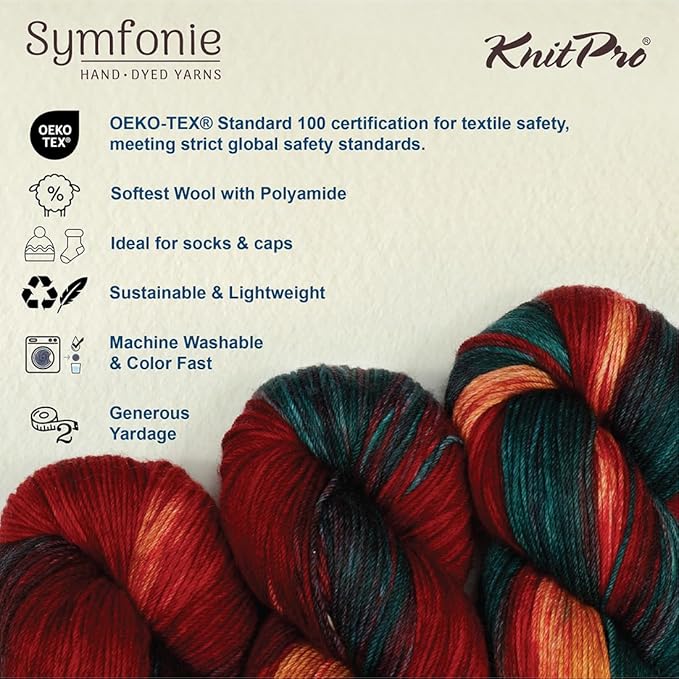 KnitPro Symfonie Fingering Weight Hand Dyed Variegated Yarn Skein | Extra Fine Merino Wool & Polyamide Blend for Knitting & Crocheting, Oeko-TEX Certified 400m, 100g | Terra Old Delhi
