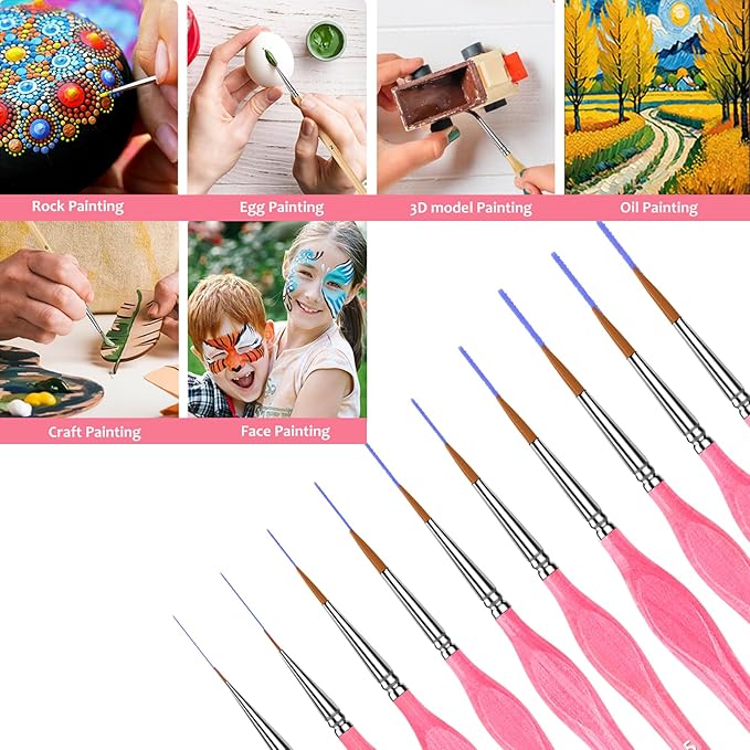 Miniature Paint Brushes, 10PC Fine Detail Paint Brush Set, Small Painting Brushes for Art, Crafts, Acrylic, Watercolor, Oil, Model, Face, Paint by Number, Figurine(Pink)