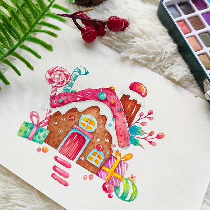Artecho Watercolor Paint Set 50 Colors, Travel Watercolor Set with Watercolor Papers and Brushes, Ideal for Amateur Hobbyists, Painting Lovers and Artists