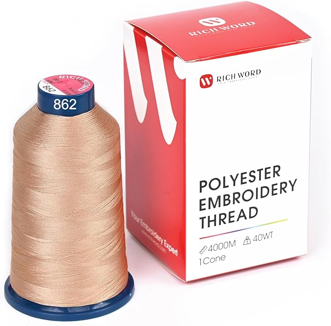 Poolin Embroidery Machine Thread Richword Selected Brown 4000M 40WT Polyester Embroidery Thread – Smooth, Strong Single Spool for Home & Commercial Machines 0862