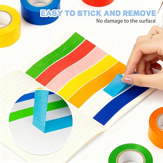12PCS Colored Masking Tape, Colored Tape for Kids Art Supplies, DIY Craft Tape, Colored Painters Tape for Labeling, Classroom, Decorative, Rainbow Color Tape Rolls 1In x 13Yards(2.5cm x 12m)