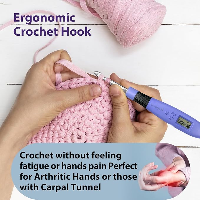 22 Size Crochet Hook Set with Light & Digital Counter, Ergonomic for Arthritic Hands, 2.0–14.0 mm Interchangeable Hooks, Rechargeable and Beginner-Friendly
