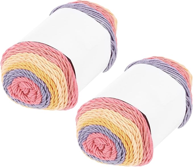 MECCANIXITY Cotton Acrylic Yarn for Crocheting, 422 Yard 5 Ply Soft Gradient Yarn Acrylic 45% Cotton 55% Used for DIY Knitting Blankets Scarves(2 Packx100g,Pink,Yellow,Purple)