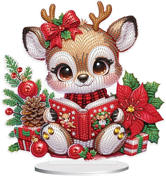 Christmas Diamond Painting Kits Tabletop decoration, DIY Reindeer, 5D Diamond Art Home Ornament By Number Mosaic Arts Crafts For Home Office acrylic Tabletop Decor for Xmas Home Decor, New Year Gift