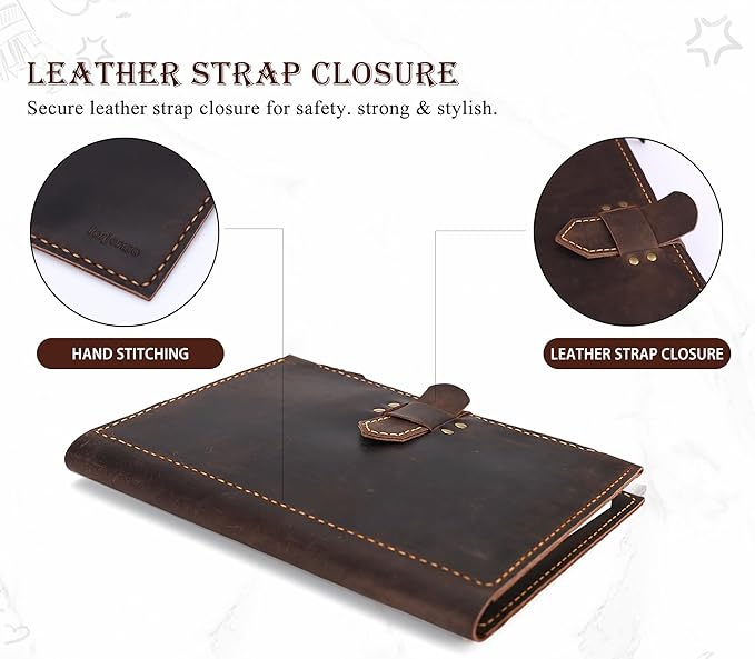 Leather Sketchbook Cover for A4/9"x12" sketch pads - Handmade Genuine Leather Artist Case with Pencil Holder & Zipper Pocket, Professional Drawing Supplies (D.Brown, 9"x12")