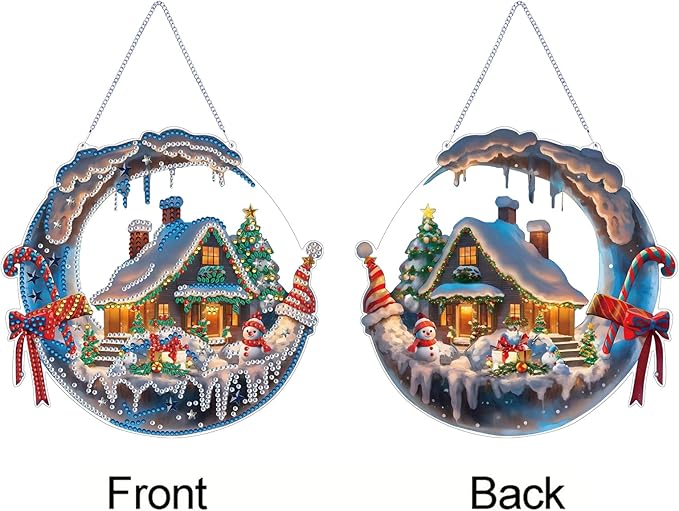 STGLCR Hanging Ornament Chirstmas House Diamond Painting Kits for Adults, Winter Diamond Art Kits for Beginners, 5D DIY Christmas Wreath Diamond Dot Art Pendants, Full Drill Moon Gem Craft 7.8 inch,
