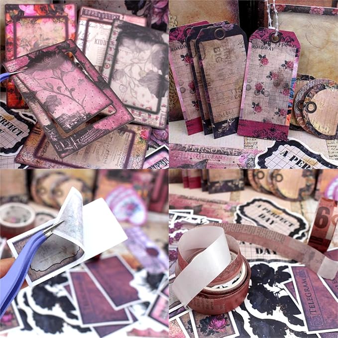 Diuhofart Vintage Scrapbooking Supplies Kit, 185pcs Junk Journal Kit with Scrapbook Paper A6 Aesthetic Notebook, Scrapbook Kit, Art Craft DIY Gift for Adult Women