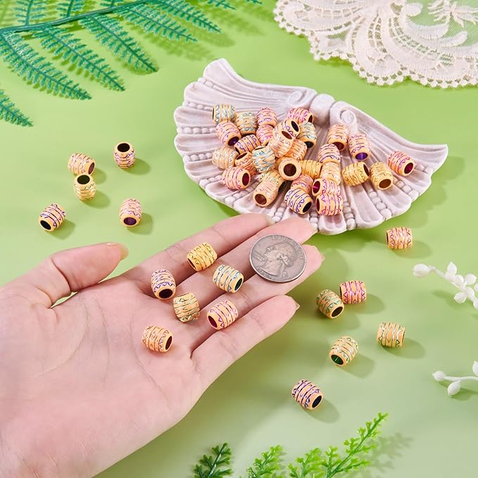 Cheriswelry 50Pcs Acrylic Barrel Beads Large Hole European Beads Aesthetic Bead Spacers 10.5x9.5mm for Necklace Bracelet Keychain Jewelry Making Dreadlock Hair Accessories Hole:6mm