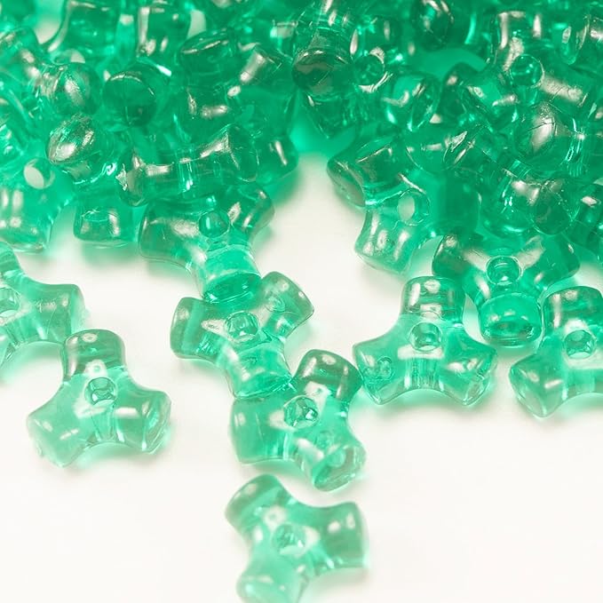 1300 Pcs Acrylic 10mm Plastic 3-Sided Kandi Tri Beads Tri-Shaped Bone Beads Bulk for Wreath Candy Cane Rainbow Holiday Tree Decorations Bead Ornament Jewelry Making Kit (Translucent Green)