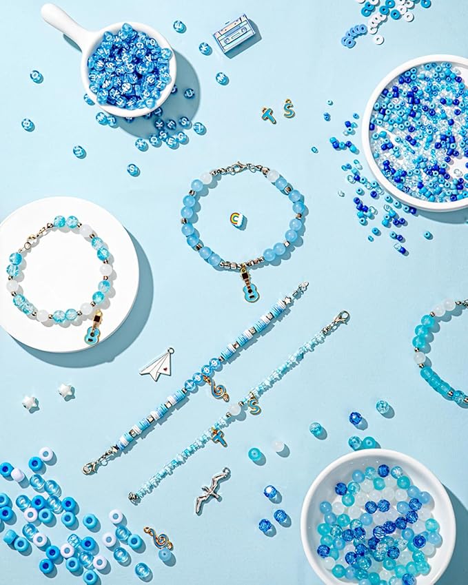 Goldwise 1989 Era Inspired Friendship Bracelet Making Kit for Fans – 2 Boxes DIY Beads and Charms Set with Blue-Themed Seed, Glass, Crystal, and Pearl Beads for Gifts, Crafting, and Music Memories
