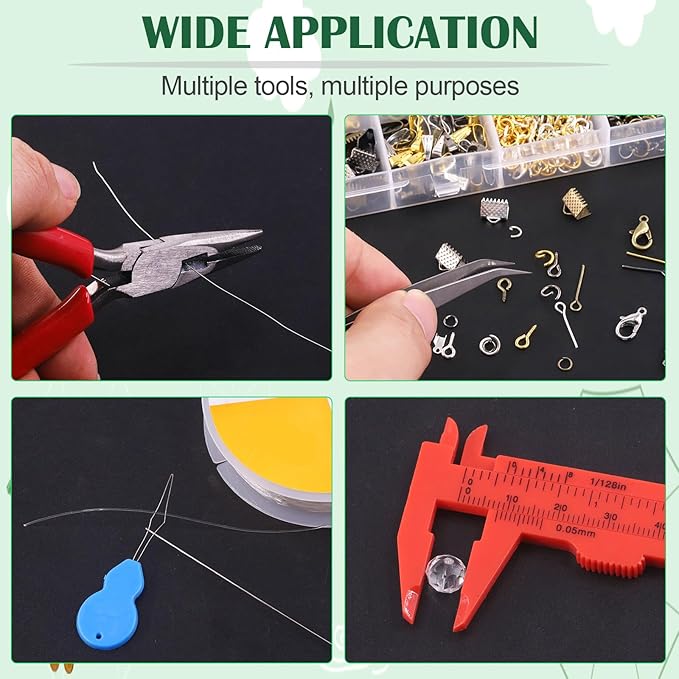 Keadic 1489Pcs Jewelry Making Tools with Findings Set Includes Jewelry Pliers, Cord End, Jump Rings, Lobster Clasps, Beading Wires, Earring Hooks, Screw Eye Pins for Earring Bracket Necklace Making