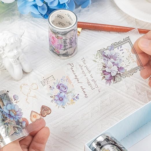 Nostalgic Flowers PET Vintage Floral Washi Tape Set, 6 Rolls Wide Decorative Craft Tape for Journaling Supplies, Scrapbooking, Bullet Journal, Junk Journal, DIY Crafts and Gift Wrapping