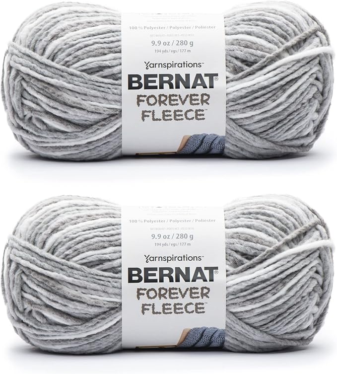 Bernat Forever Fleece Jasmine Yarn - 2 Pack of 280g/9.9oz - Polyester - 6 Super Bulky - 194 Yards - Knitting/Crochet