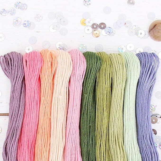 ThreadArt Premium Egyptian Long Fiber Cotton Embroidery Floss Thread Kit in Spring Flower Colors - Six Strand Set for Hand Embroidery, Friendship Bracelets, Cross stitch and Crafts