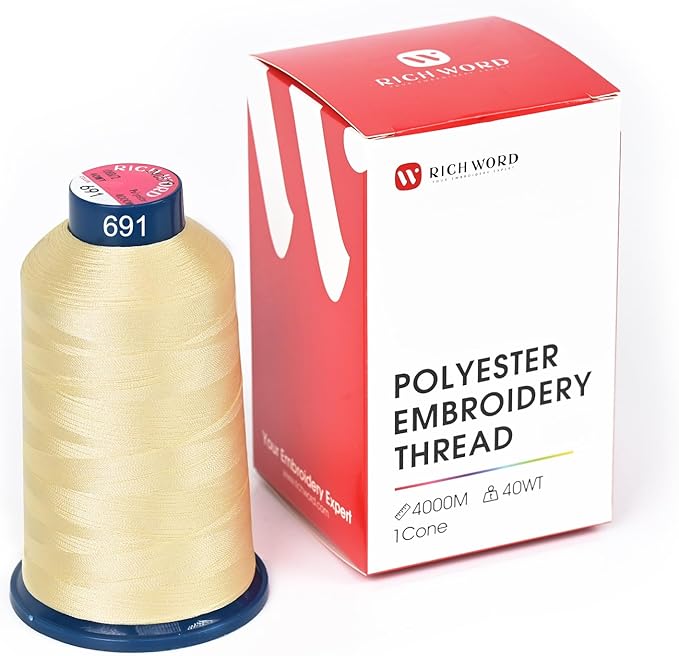 Poolin Embroidery Machine Thread Richword Selected Yellow 4000M 40WT Polyester Embroidery Thread – Smooth, Strong Single Spool for Home & Commercial Machines 0691