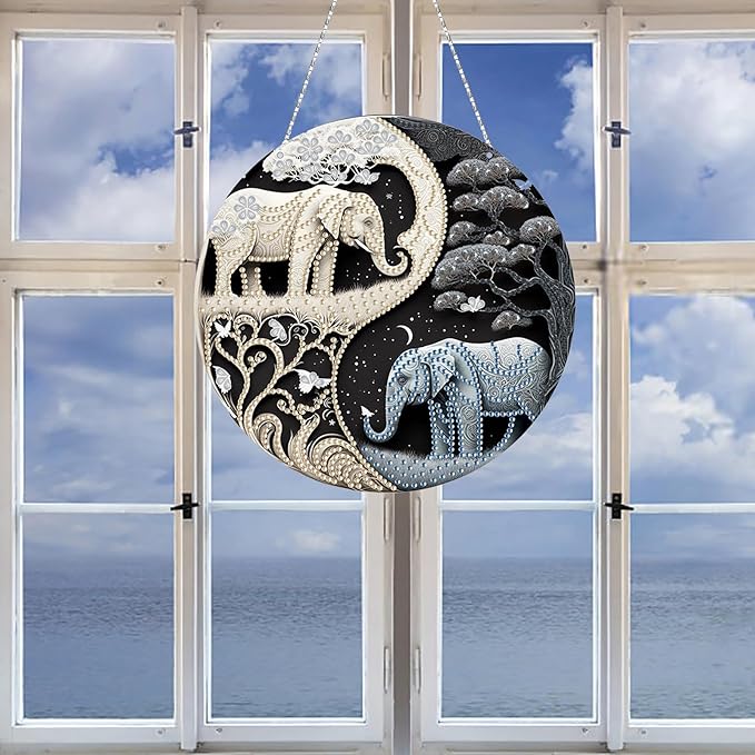 Generic DIY Hanging Diamond Pendant Special Shaped Crystal Diamond Art Painting Ornament Single Sided for Window Home Garden Wall Door Decor-Elephant