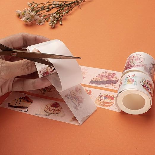Navy Peony Sweet Dessert Wide Washi Tape Set (3pcs) | Cute Food Themed Japanese Decorations | for Crafts and Planners