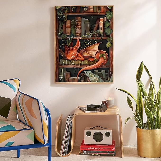 Dragon Stamped Cross Stitch Kits for Adults Beginner, Bookshelf Counted Cross Stitch Kits Printed Stitching Cute Patterns Dimensions Needlepoint Art Crafts Embroidery Kits for Adults