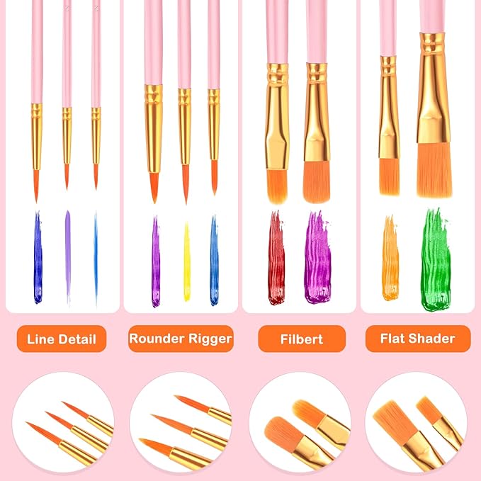 ESRICH Paint Brushes Set, 2 Packs 20 Pcs Acrylic Paint Brush Set, Watercolor Oil Acrylic Nylon Hair Brushes, Artist Paintbrushes for Acrylic Oil Watercolor Painting Artist Professional Kits,Pink