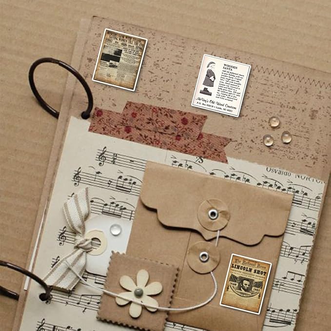 Vintage Stickers for Scrapbooking, Retro Newspaper Stickers for Journaling, Decorative Stickers Aesthetic Vinyl Stickers for Junk Journal Diaries Collage DIY Crafts