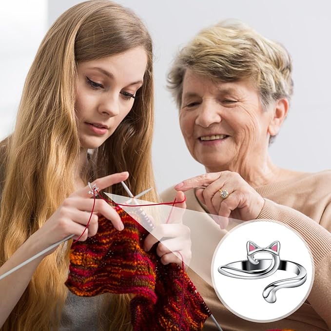 10Pcs Crochet Rings for Tension Control - Adjustable Yarn Guide Ring with Cat Ear Design - 5 Colors Metal Finger Ring for Faster Crocheting (Perfect Gifts for Crafters/Mothers/Grandmas)