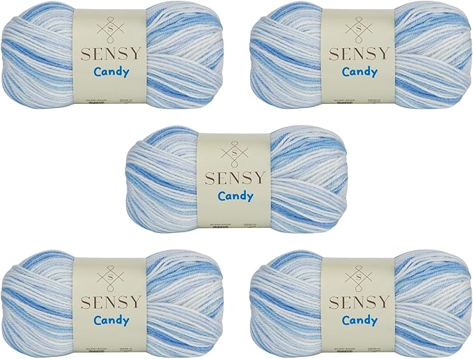 5 Skeins Candy Yarn, 3.5 oz, 251 Yards, Multicolor Yarn for Crocheting and Knitting, Craft Yarn, Gauge 3 Light (5431)