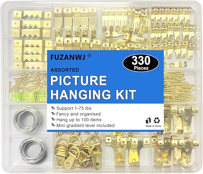 330pcs Picture Hangers Kit - Holds 10-75lbs, With Hanging Wire, Ring Hooks, D Rings, Sawtooth Hangers for Frame, Canvas, Mirror Decoration