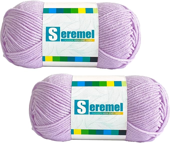 2 Pcs Soft Fluffy Acrylic Yarn for Crocheting and Knitting #4Worsted Weight Yarn-2x50g/2x 142Yards Perfect for Crafts, Blankets Hats, Gloves, Scarf (Lavender)