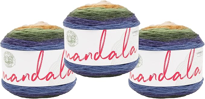 Lion Brand Yarn, Mandala DK Lightweight Yarn for Knitting, Crochet, and Crafts, Loch Ness, 3 Pack, Self-Striping Acrylic Fiber for Baby Blankets, Multicolor Shawls and Variegated Cardigans