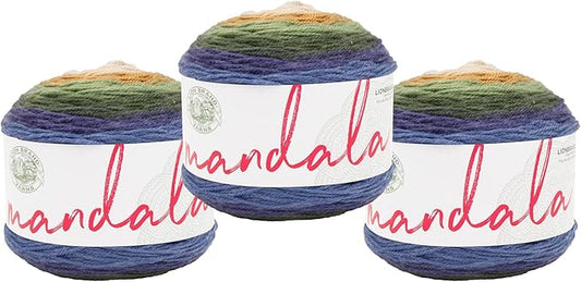 Lion Brand Yarn, Mandala DK Lightweight Yarn for Knitting, Crochet, and Crafts, Loch Ness, 3 Pack, Self-Striping Acrylic Fiber for Baby Blankets, Multicolor Shawls and Variegated Cardigans