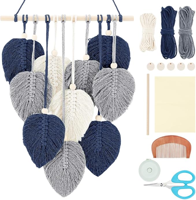 FREEBLOSS Macrame Leaf Wall Hanging Kit - Boho Wall Decor DIY Macrame Tapestry for Beginners