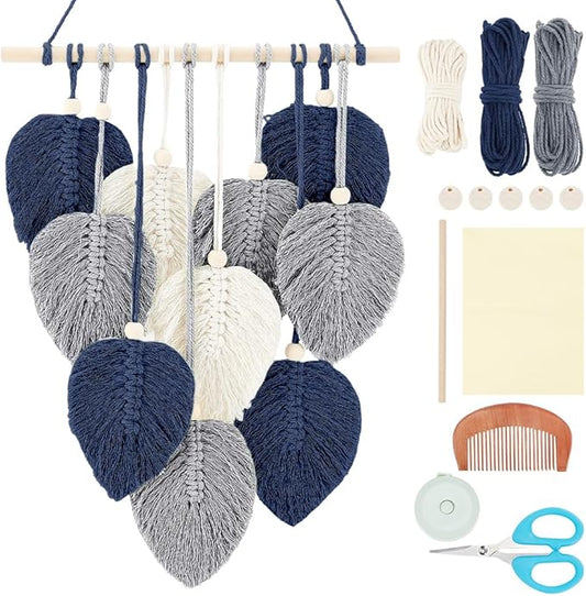 FREEBLOSS Macrame Leaf Wall Hanging Kit - Boho Wall Decor DIY Macrame Tapestry for Beginners