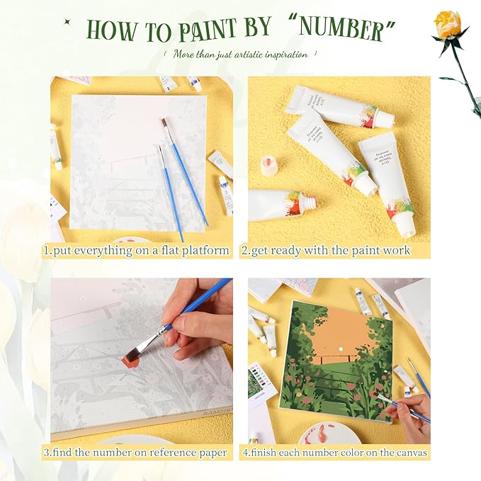 Nezyo 12 Sets Paint by Numbers Kit with Frame for Adult Beginners, Paint by Number DIY Acrylic Painting Canvas for Painting Party, Classroom Activity Birthday Gift, 8 x 8 Inch