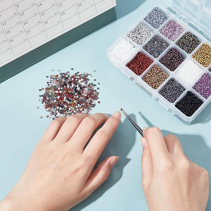 NBEADS 300G 2-2.5mm Glass Seed Beads Tiny, 15 Colors Small Pony Spacer Beads for DIY Craft Bracelet Necklace Jewelry Making, 20g/Color, 2 Tone Color Mixing