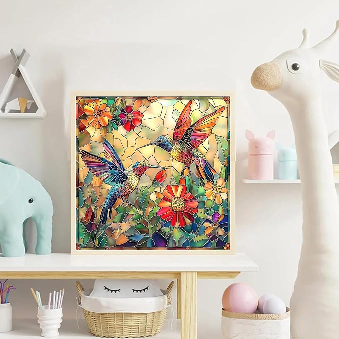 EIBEILI Adult Diamond Painting Set - Glass Hummingbird Diamond Painting Set, 5D Diamond Painting, DIY Full Diamond Painting Gemstone Craft 11.8x11.8 inches