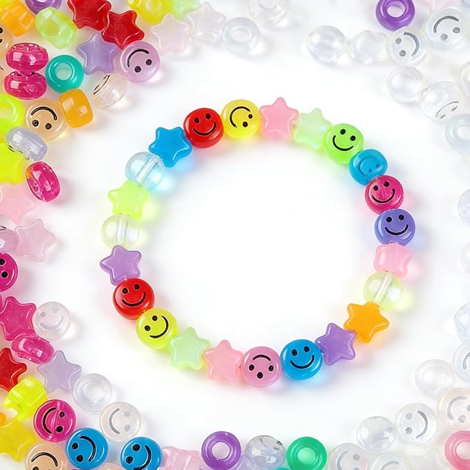 1000pcs Pony Beads, 15 Color Kandi Beads for Bracelets Making Kit, Hair Braids Crafts Jewelry Making Crafts Friendship Necklace Earrings DIY(Large Hole Luminous Mixed Color)