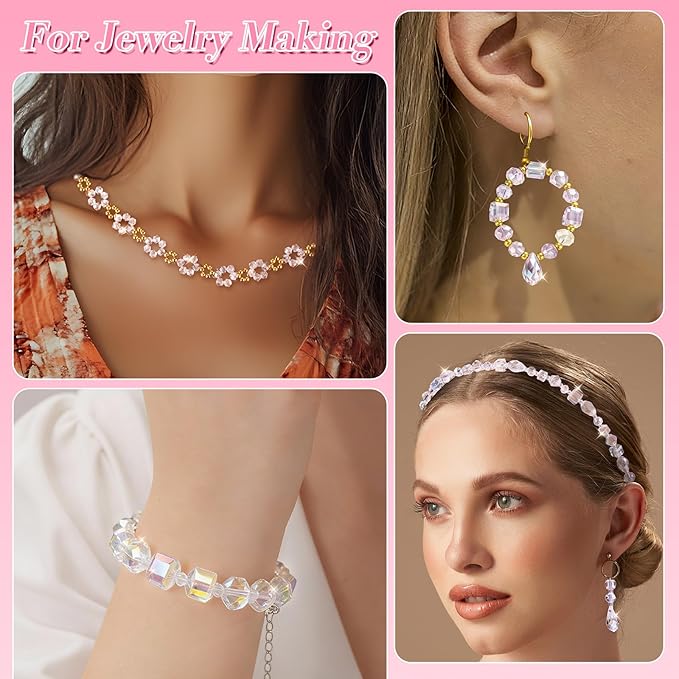 Zefy 2000+ Pcs Crystal Glass Beads for Jewelry Making, 24 Styles 3-15mm Assorted Faceted Craft Bead Kit for DIY Bracelet Necklace Earring Suncatcher (Clear AB Color)