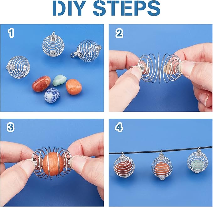 PH PandaHall 15 Pcs Stainless Steel Wrap-Around Spiral Round Bead Cages Pendant Charm 32x19mm for Jewelry Making
