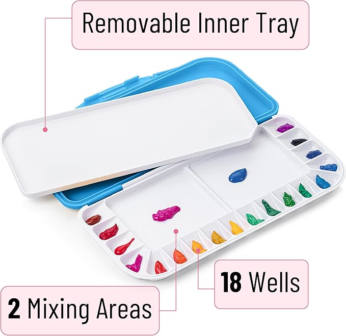 Mr. Pen- Airtight Watercolor Palette with Lid, Blue, 18 Wells and 2 Mixing Areas, Empty Watercolor Palette, Paint Pallet with Lid, Folding Paint Tray