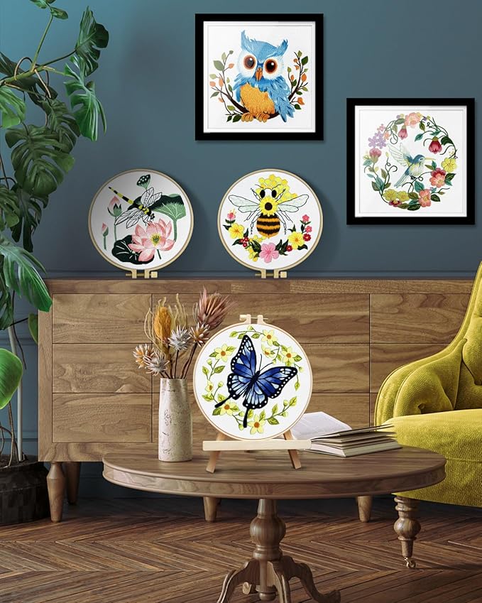 TINDTOP Embroidery Kit for Beginners Adult, Hummingbird Embroidery Kit for Beginners Include Embroidery Cloth Hoops Threads for Craft Lover Hand Stitch with Embroidery Skill Techniques