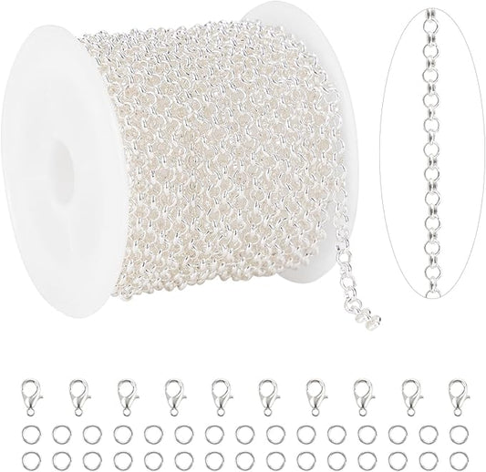 KYUNHOO 5 Meters Small Circle Chain for Jewelry Making Silver Plated Necklace Chains Bulk with Jewelry Connectors for Handcraft DIY
