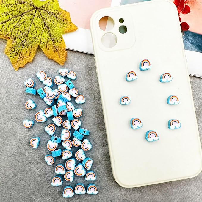 Rainbow Cloud Handmade Polymer Clay Beads, 100pcs Polymer Clay Spacer Beads for Women Jewelry Making DIY Charms Bracelet Necklace Hair Clip Accessories Handmade Craft